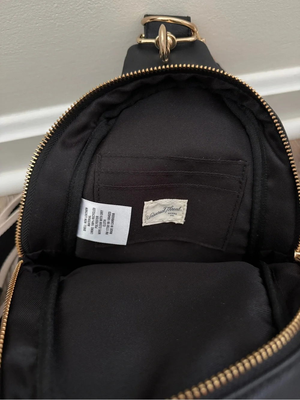 Universal Thread Black Cross Body Bag with Gold Hardware and Striped Strap